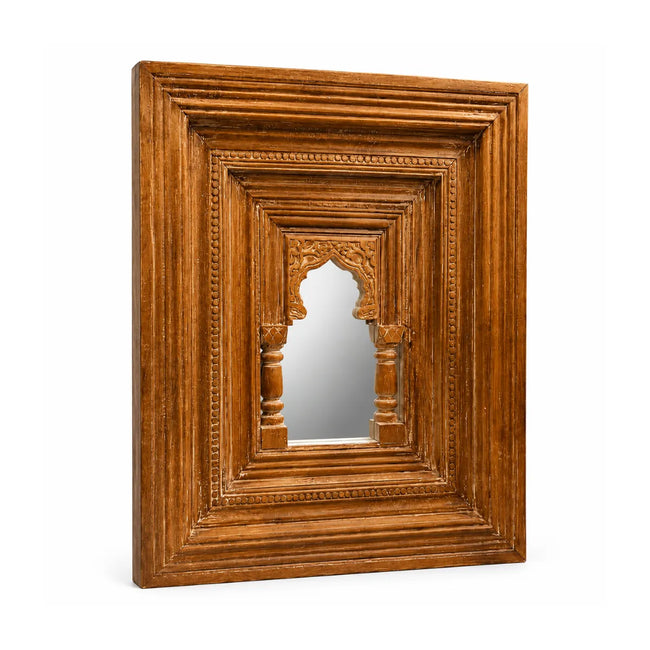 Toranya Carved Wooden Mirror Frame with Arch and Pillars