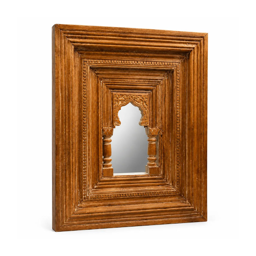 Toranya Carved Wooden Mirror Frame with Arch and Pillars