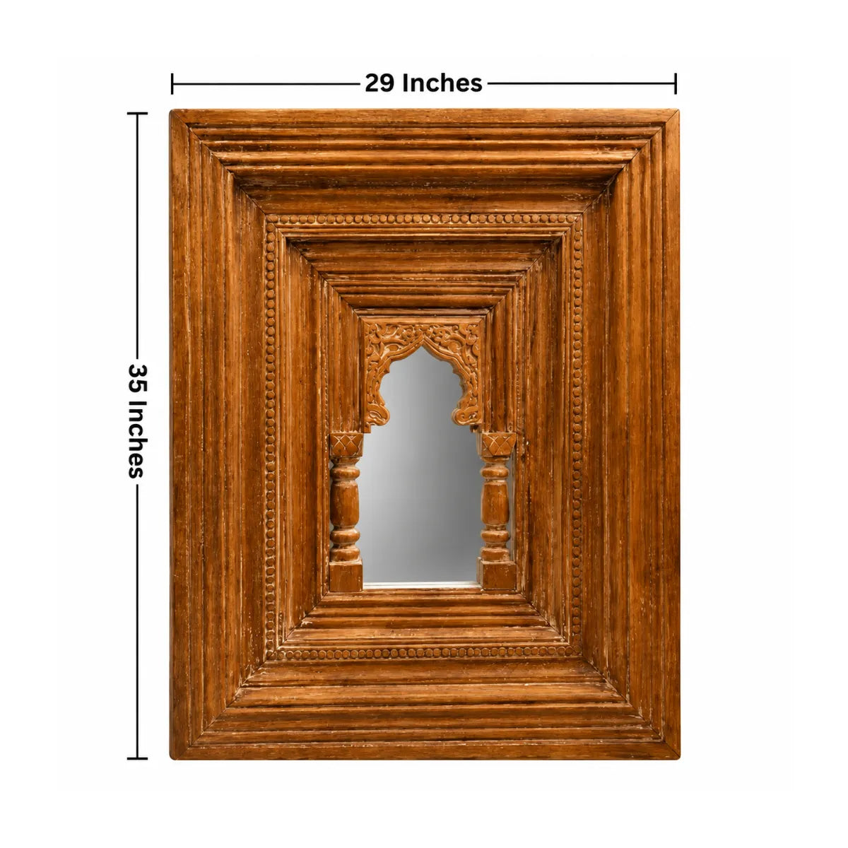 Toranya Carved Wooden Mirror Frame with Arch and Pillars
