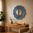 Tritya Flower Shape Decorative Wall Mirror - Distressed Blue Finish