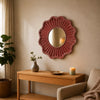 Tritya Flower Shape Decorative Wall Mirror - Distressed Red Finish