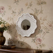 Tritya Flower Shape Decorative Wall Mirror - Distressed White Finish