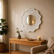 Tritya Flower Shape Decorative Wall Mirror - Distressed White Finish
