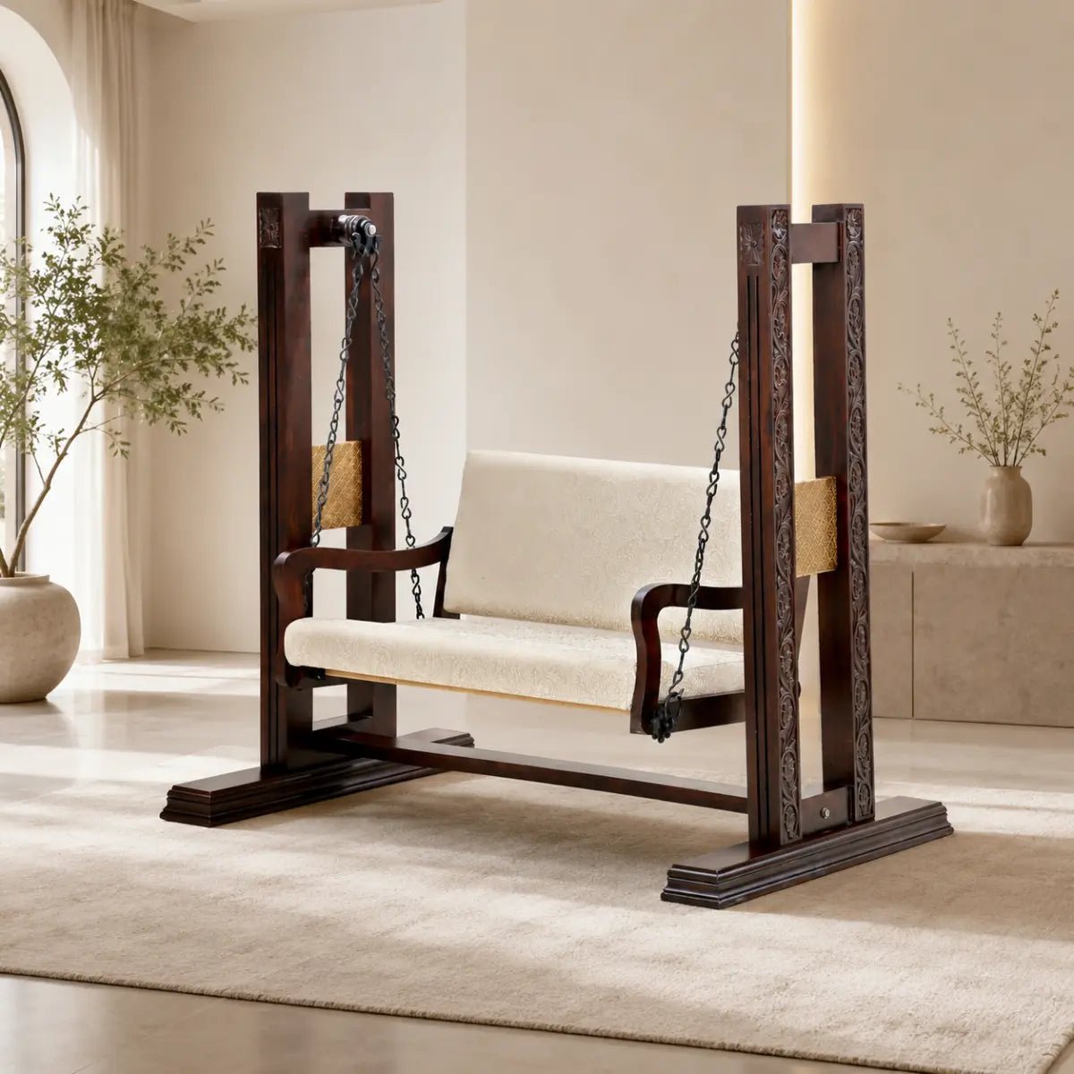 Vayun Sheesham Wood Swing With Cushioned Back and Seat
