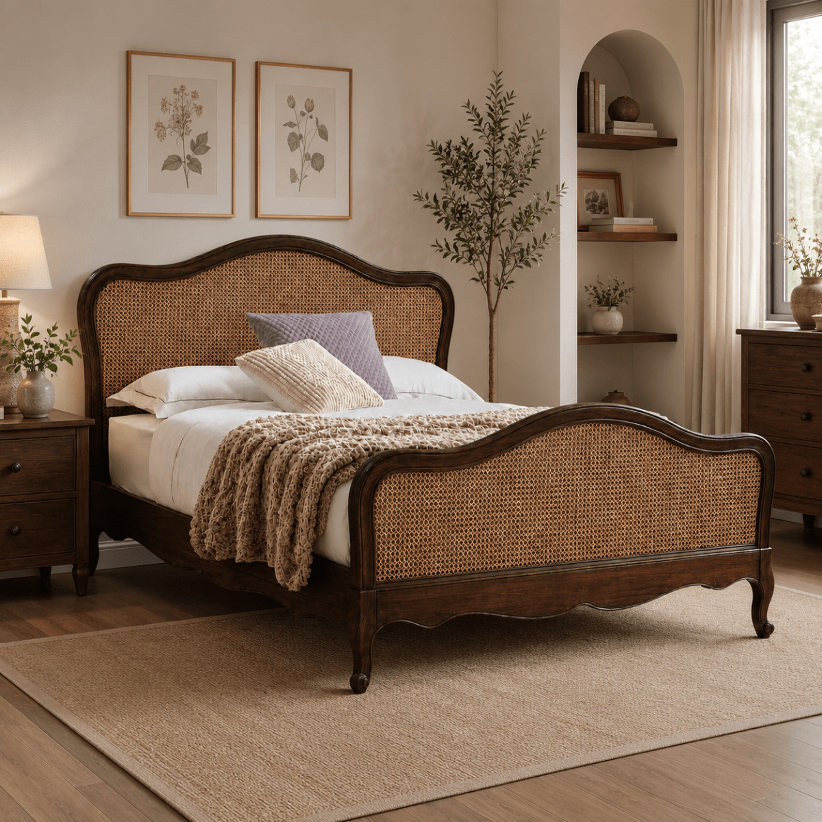 Vimaan Victorian Cane Solid Sheesham Wood Bed