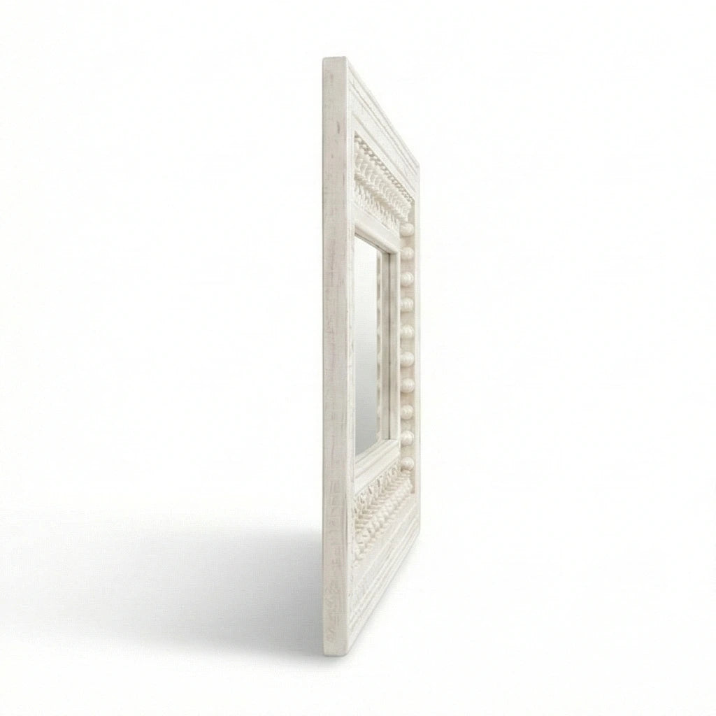 Side view of the Vintage White Wooden Wall Mirror