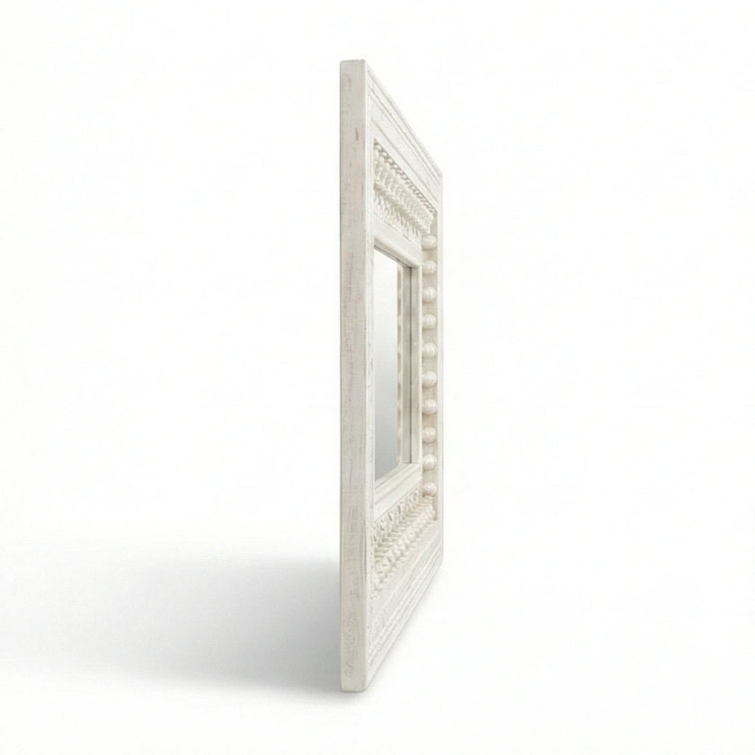 Side view of the Vintage White Wooden Wall Mirror