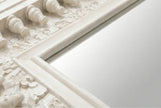 Additional Close-up of the sculpted spindle-style accents on the Vintage White Wooden Wall Mirror