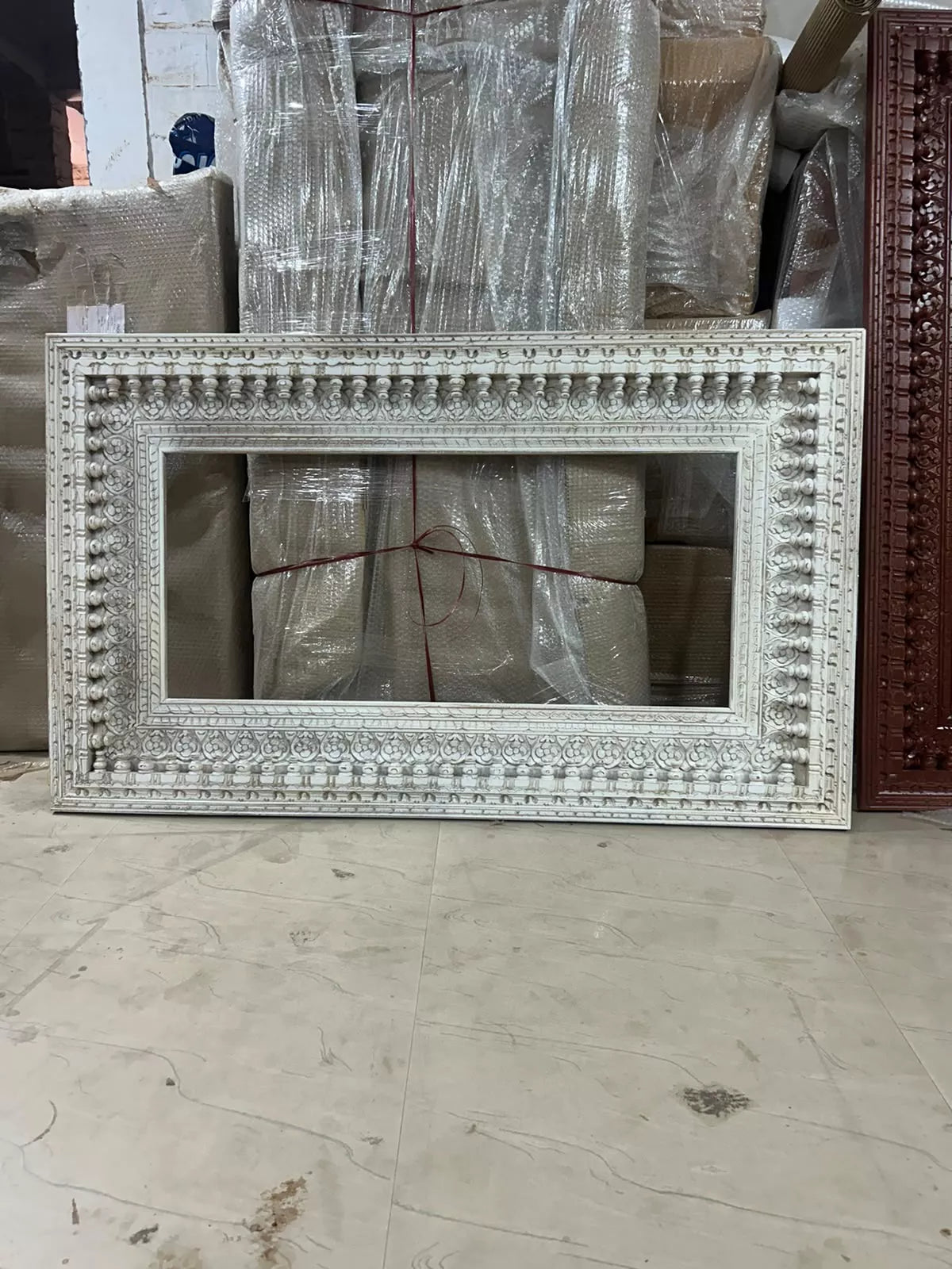 Dvitya Handcrafted Wooden Mirror Frame in Distressed Finish