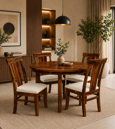 Yeshua Modern Sheesham Wood 4 Seater Round Dining Set