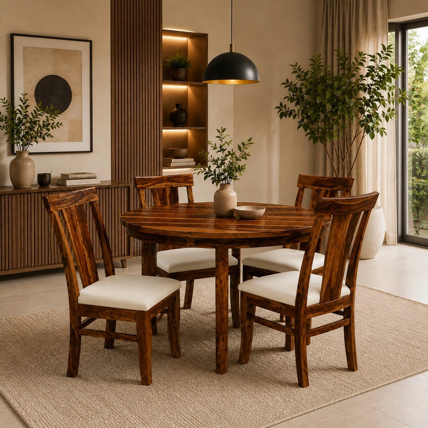 Yeshua Modern Sheesham Wood 4 Seater Round Dining Set