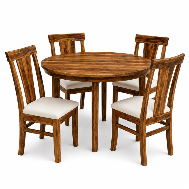 Yeshua Modern Sheesham Wood 4 Seater Round Dining Set