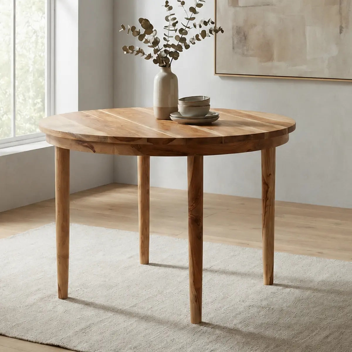 Yeshua Scandinavian Sheesham Wood 4 Seater Round Dining Table