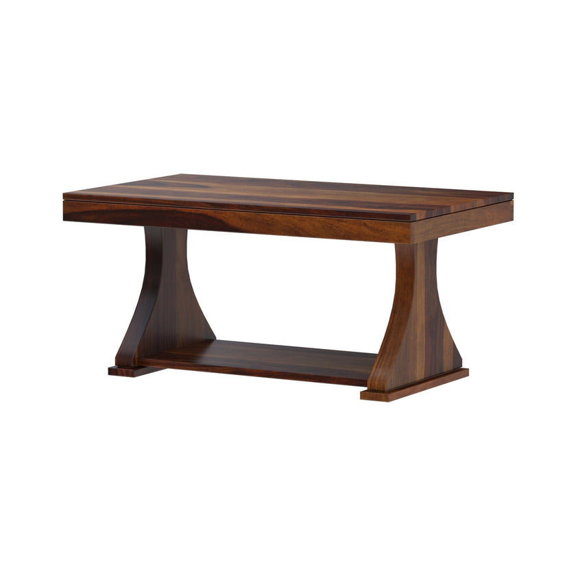 Yeshua sheesham wood center table with curved pedestal base
