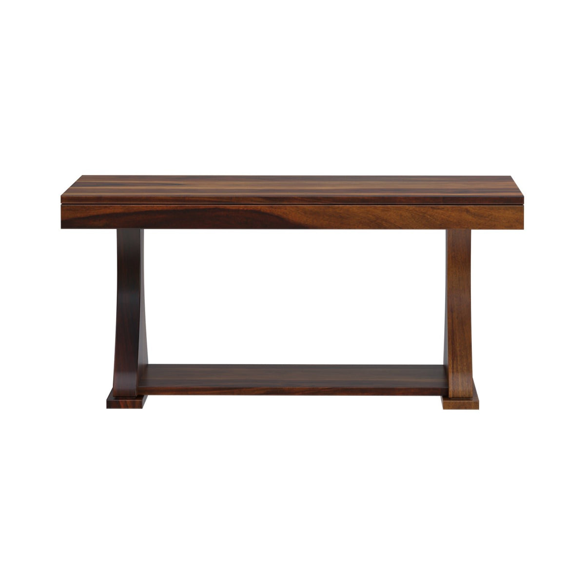Yeshua sheesham coffee table side view with pedestal legs
