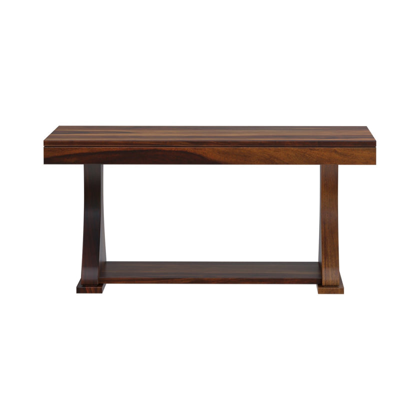 Yeshua sheesham coffee table side view with pedestal legs